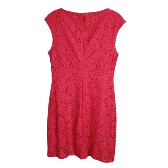 Chaps Size 10P 10 Petite Dress Cap Sleeve Floral Lace Overlay Zip Shift Pink - Picture 3 of 9